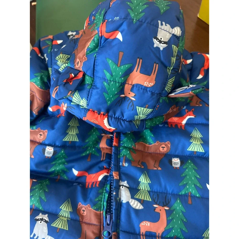 The Childrens Place Kids 0-3M Snowsuit Woodland Animal Puffer Bunting Blue